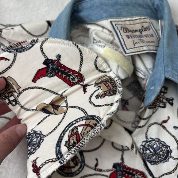 Wrangler Shirt Womens Size Small Western Wear Cowboy Boots Button Up Rodeo VTG - Picture 6 of 11